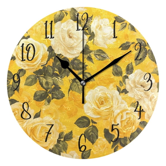 Round Clock Black Clock 9.84*9.84 Inch Round Art Clock Decorative Clock Creative Clock Dual-Purpose Clock Wall Clock Clock Fashion Decoration Beautiful Yellow Rose Seamless