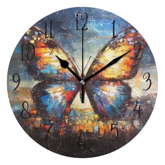 Round Clock Black Clock 9.84*9.84 Inch Round Art Clock Decorative Clock Creative Clock Dual-Purpose Clock Wall Clock Clock Fashion Decoration Cartoon Big Butterfly Picture