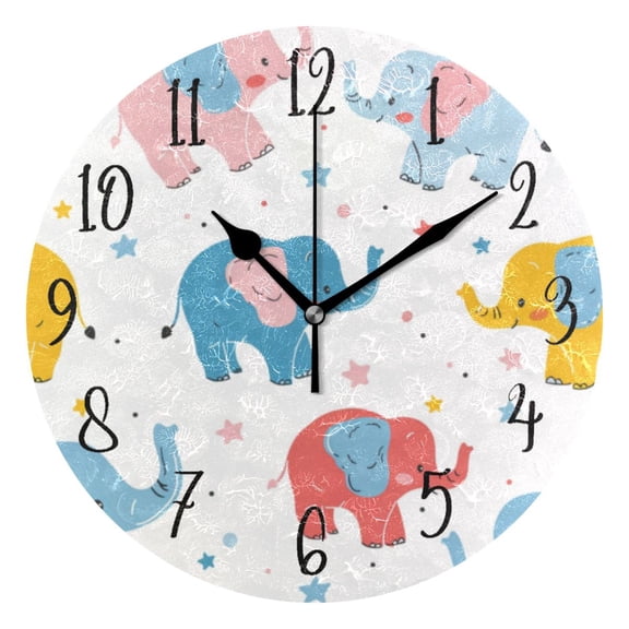Round Clock Black Clock 9.84*9.84 Inch Round Art Clock Decorative Clock Creative Clock Dual-Purpose Clock Wall Clock Clock Fashion Decoration Cartoon Color Elephant