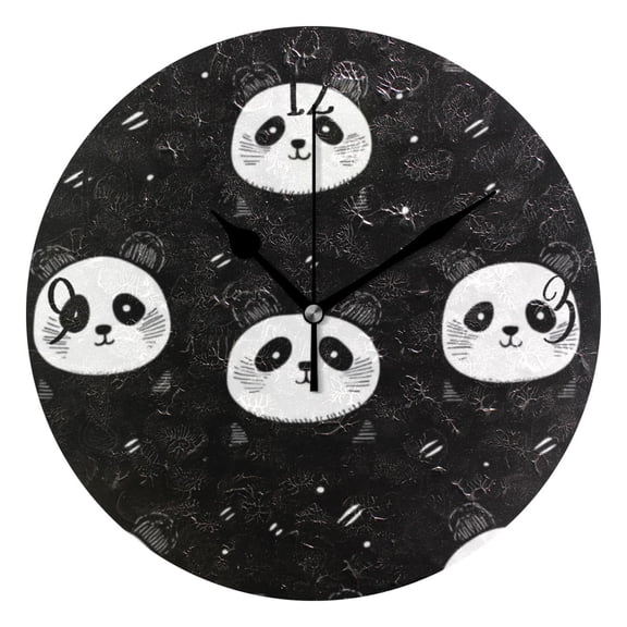 Round Clock Black Clock 9.84*9.84 Inch Round Art Clock Decorative Clock Creative Clock Dual-Purpose Clock Wall Clock Clock Fashion Decoration Cartoon Black Panda Face