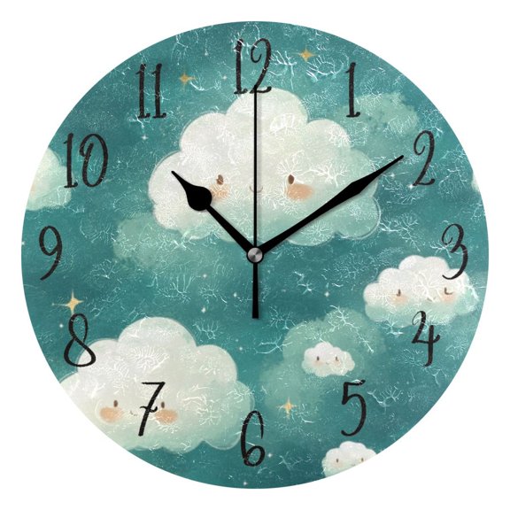 Round Clock Black Clock 9.84*9.84 Inch Round Art Clock Decorative Clock Creative Clock Dual-Purpose Clock Wall Clock Clock Fashion Decoration Cartoon Green Smile Cloud