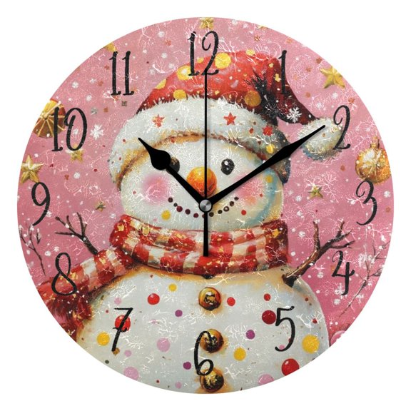Round Clock Black Clock 9.84*9.84 Inch Round Art Clock Decorative Clock Creative Clock Dual-Purpose Clock Wall Clock Clock Fashion Decoration Cartoon Pink Christmas Snowman