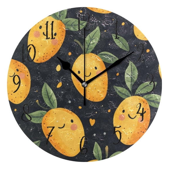 Round Clock Black Clock 9.84*9.84 Inch Round Art Clock Decorative Clock Creative Clock Dual-Purpose Clock Wall Clock Clock Fashion Decoration Cartoon Smile Mango