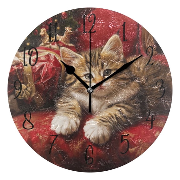 Round Clock Black Clock 9.84*9.84 Inch Round Art Clock Decorative Clock Creative Clock Dual-Purpose Clock Wall Clock Clock Fashion Decoration Christmas Noble Cat