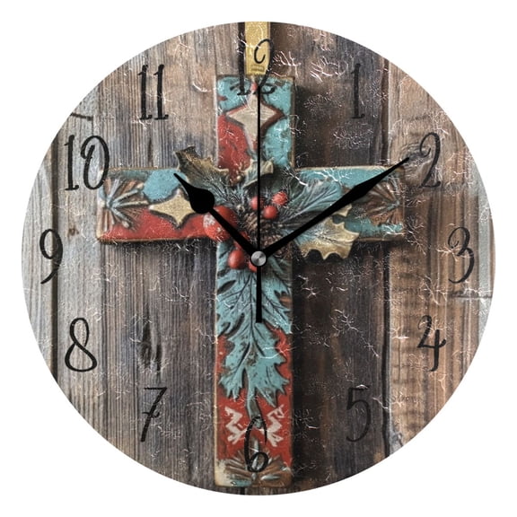 Round Clock Black Clock 9.84*9.84 Inch Round Art Clock Decorative Clock Creative Clock Dual-Purpose Clock Wall Clock Clock Fashion Decoration Christmas Colored Crosses