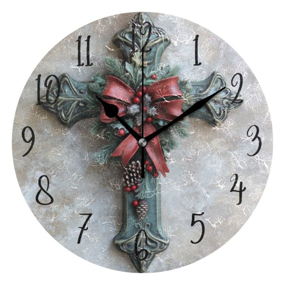 Round Clock Black Clock 9.84*9.84 Inch Round Art Clock Decorative Clock Creative Clock Dual-Purpose Clock Wall Clock Clock Fashion Decoration Christmas Green Cross