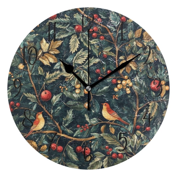 Round Clock Black Clock 9.84*9.84 Inch Round Art Clock Decorative Clock Creative Clock Dual-Purpose Clock Wall Clock Clock Fashion Decoration Christmas Bird Pattern