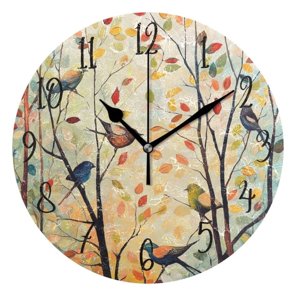 Round Clock Black Clock 9.84*9.84 Inch Round Art Clock Decorative Clock Creative Clock Dual-Purpose Clock Wall Clock Clock Fashion Decoration Colorful Tree Bird Pattern
