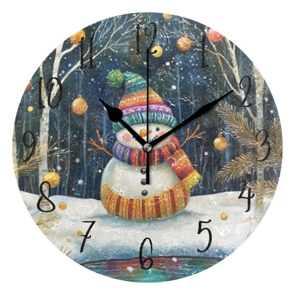 Round Clock Black Clock 9.84*9.84 Inch Round Art Clock Decorative Clock Creative Clock Dual-Purpose Clock Wall Clock Clock Fashion Decoration Colorful Hat Christmas Snowman