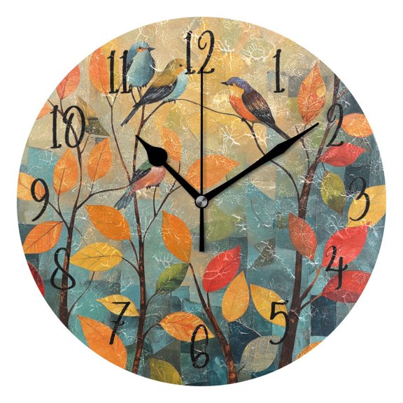 Round Clock Black Clock 9.84*9.84 Inch Round Art Clock Decorative Clock Creative Clock Dual-Purpose Clock Wall Clock Clock Fashion Decoration Colorful Tree Lovely Bird