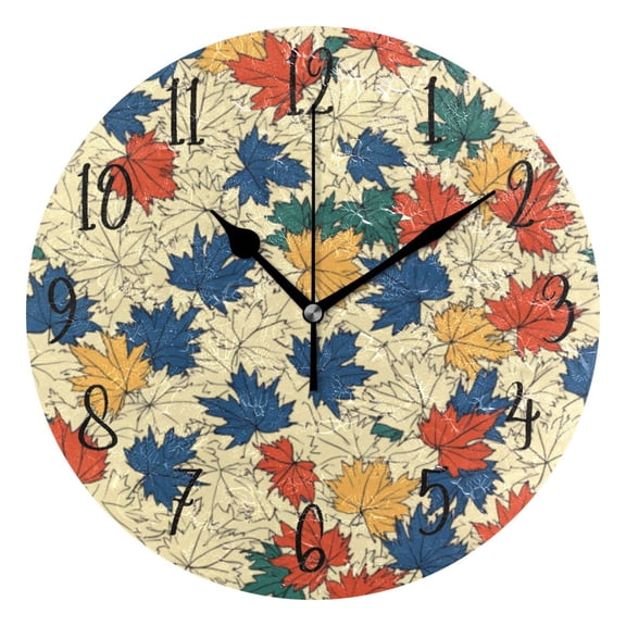 Round Clock Black Clock 9.84*9.84 Inch Round Art Clock Decorative Clock Creative Clock Dual-Purpose Clock Wall Clock Clock Fashion Decoration Colorful Cartoon Maple Leaf