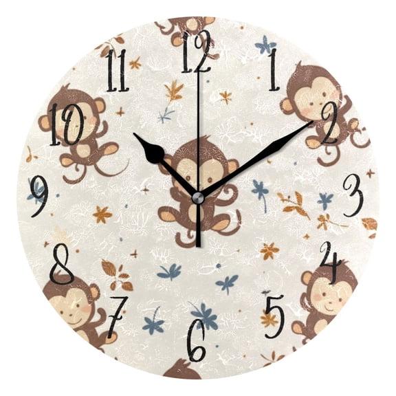 Round Clock Black Clock 9.84*9.84 Inch Round Art Clock Decorative Clock Creative Clock Dual-Purpose Clock Wall Clock Clock Fashion Decoration Cute Brown Cartoon Monkey