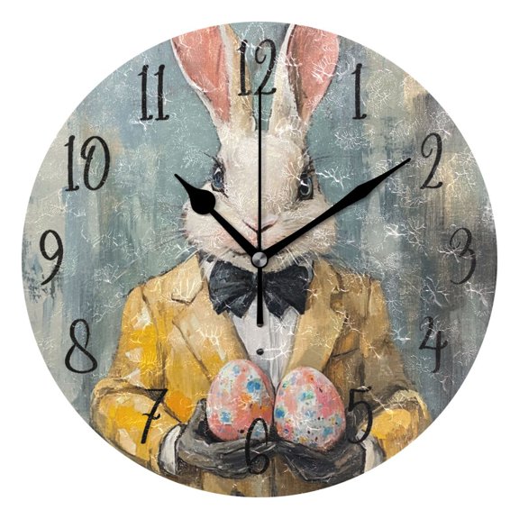 Round Clock Black Clock 9.84*9.84 Inch Round Art Clock Decorative Clock Creative Clock Dual-Purpose Clock Wall Clock Clock Fashion Decoration Easter Suit Rabbit