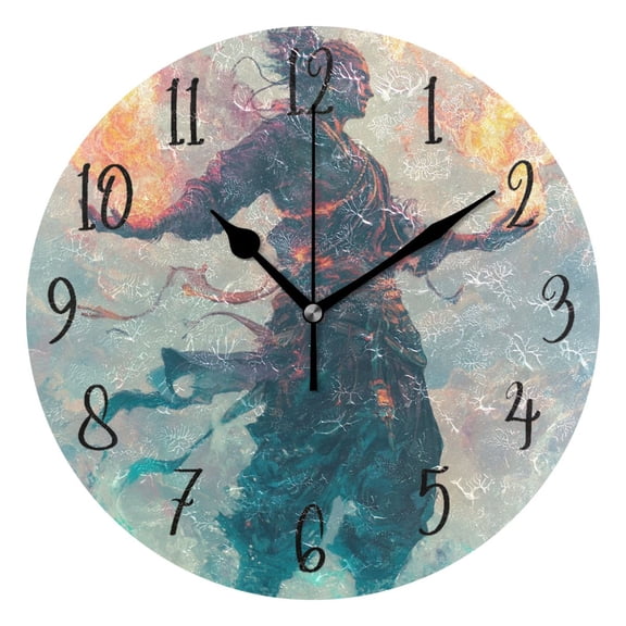 Round Clock Black Clock 9.84*9.84 Inch Round Art Clock Decorative Clock Creative Clock Dual-Purpose Clock Wall Clock Clock Fashion Decoration Fire Man