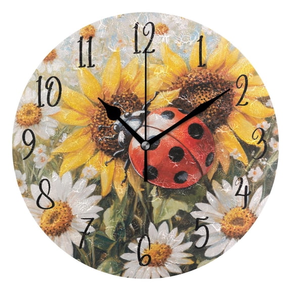 Round Clock Black Clock 9.84*9.84 Inch Round Art Clock Decorative Clock Creative Clock Dual-Purpose Clock Wall Clock Clock Fashion Decoration Giant Ladybird