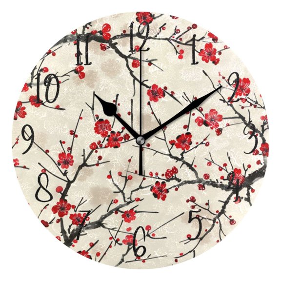 Round Clock Black Clock 9.84*9.84 Inch Round Art Clock Decorative Clock Creative Clock Dual-Purpose Clock Wall Clock Clock Fashion Decoration Ink Plum Blossom