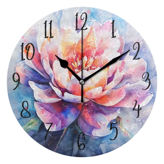 Round Clock Black Clock 9.84*9.84 Inch Round Art Clock Decorative Clock Creative Clock Dual-Purpose Clock Wall Clock Clock Fashion Decoration Large Watercolor Flowers
