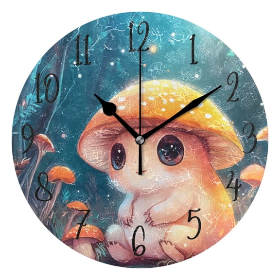 Round Clock Black Clock 9.84*9.84 Inch Round Art Clock Decorative Clock Creative Clock Dual-Purpose Clock Wall Clock Clock Fashion Decoration Lovely Cartoon Orange Mushroom