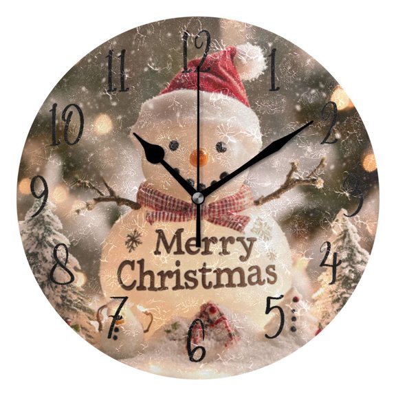 Round Clock Black Clock 9.84*9.84 Inch Round Art Clock Decorative Clock Creative Clock Dual-Purpose Clock Wall Clock Clock Fashion Decoration Merry Christmas Snowman