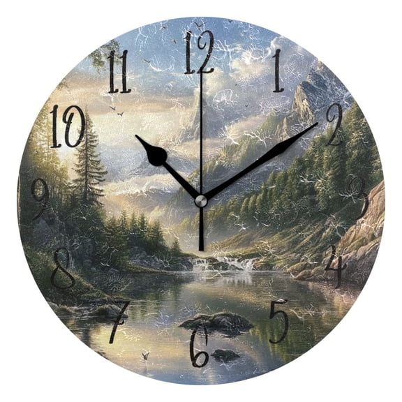 Round Clock Black Clock 9.84*9.84 Inch Round Art Clock Decorative Clock Creative Clock Dual-Purpose Clock Wall Clock Clock Fashion Decoration Mountain River