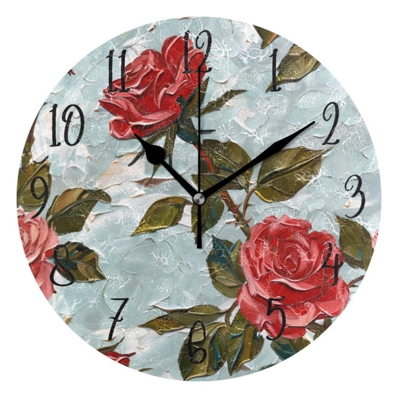 Round Clock Black Clock 9.84*9.84 Inch Round Art Clock Decorative Clock Creative Clock Dual-Purpose Clock Wall Clock Clock Fashion Decoration Oil Painting Rose