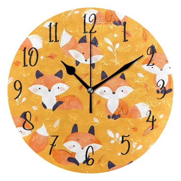 Round Clock Black Clock 9.84*9.84 Inch Round Art Clock Decorative Clock Creative Clock Dual-Purpose Clock Wall Clock Clock Fashion Decoration Orange Cartoon Fox