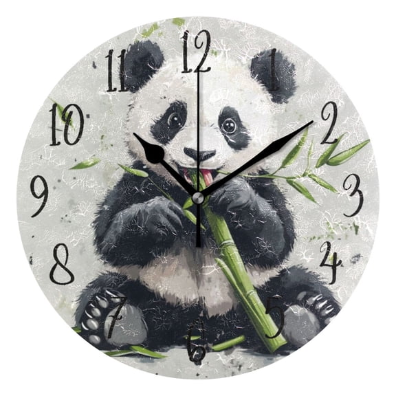 Round Clock Black Clock 9.84*9.84 Inch Round Art Clock Decorative Clock Creative Clock Dual-Purpose Clock Wall Clock Clock Fashion Decoration Panda Pattern