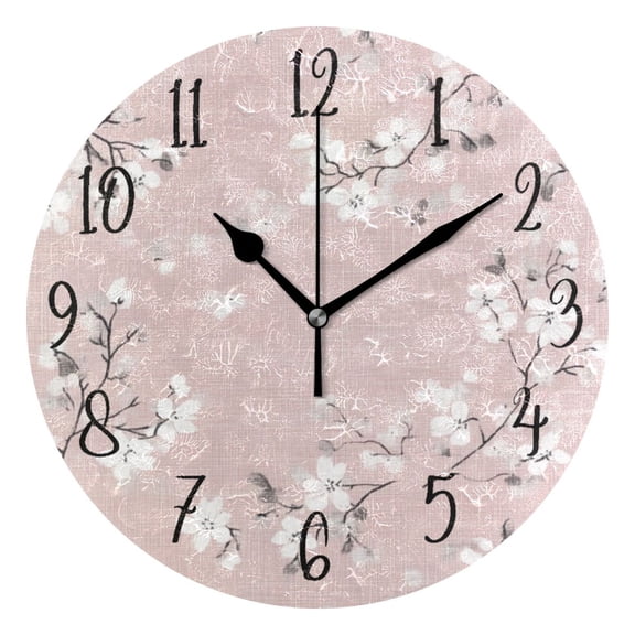 Round Clock Black Clock 9.84*9.84 Inch Round Art Clock Decorative Clock Creative Clock Dual-Purpose Clock Wall Clock Clock Fashion Decoration Pink Cloth Flowers