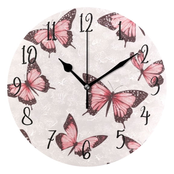 Round Clock Black Clock 9.84*9.84 Inch Round Art Clock Decorative Clock Creative Clock Dual-Purpose Clock Wall Clock Clock Fashion Decoration Pretty Pink Cute Butterfly