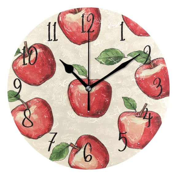 Round Clock Black Clock 9.84*9.84 Inch Round Art Clock Decorative Clock Creative Clock Dual-Purpose Clock Wall Clock Clock Fashion Decoration Red Apple