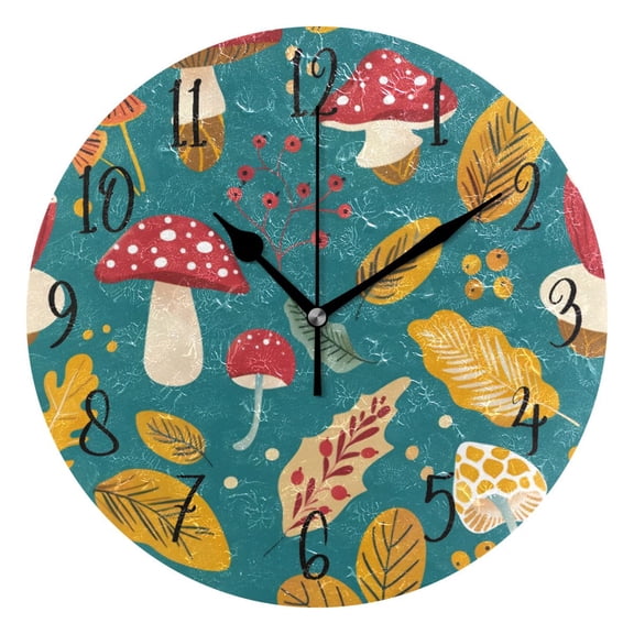 Round Clock Black Clock 9.84*9.84 Inch Round Art Clock Decorative Clock Creative Clock Dual-Purpose Clock Wall Clock Clock Fashion Decoration Red Mushroom