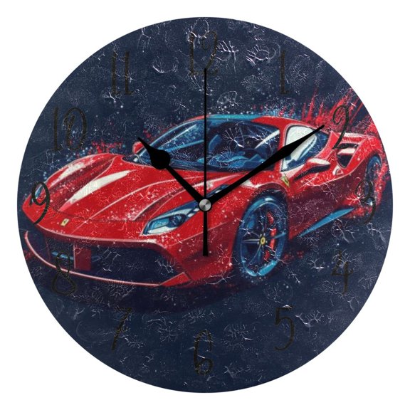 Round Clock Black Clock 9.84*9.84 Inch Round Art Clock Decorative Clock Creative Clock Dual-Purpose Clock Wall Clock Clock Fashion Decoration Red Sports Car