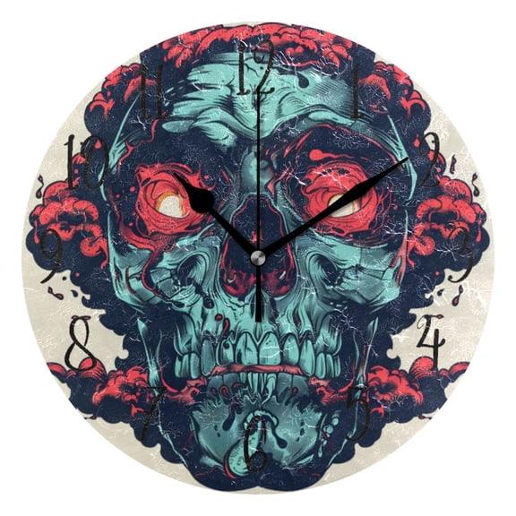 Round Clock Black Clock 9.84*9.84 Inch Round Art Clock Decorative Clock Creative Clock Dual-Purpose Clock Wall Clock Clock Fashion Decoration Scary Skull