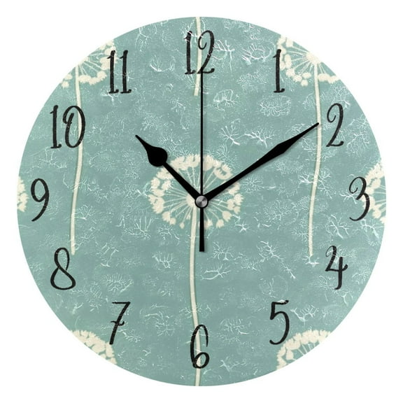 Round Clock Black Clock 9.84*9.84 Inch Round Art Clock Decorative Clock Creative Clock Dual-Purpose Clock Wall Clock Clock Fashion Decoration White Pretty Dandelions