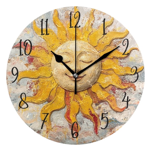 Round Clock Black Clock 9.84*9.84 Inch Round Art Clock Decorative Clock Creative Clock Dual-Purpose Clock Wall Clock Clock Fashion Decoration Yellow Smiling Sun Pattern