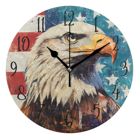 Round Clock Gold Clock 9.84*9.84 Inch Round Art Clock Decorative Clock Creative Clock Dual-Purpose Clock Wall Clock Clock Fashion Decoration The American Eagle Pattern