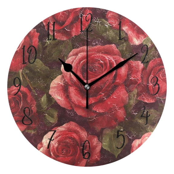 Round Clock Gold Clock 9.84*9.84 Inch Round Art Clock Decorative Clock Creative Clock Dual-Purpose Clock Wall Clock Clock Fashion Decoration Beautiful Oil Painting Rose