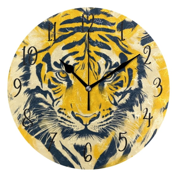 Round Clock Gold Clock 9.84*9.84 Inch Round Art Clock Decorative Clock Creative Clock Dual-Purpose Clock Wall Clock Clock Fashion Decoration Beautiful Yellow Tiger Face