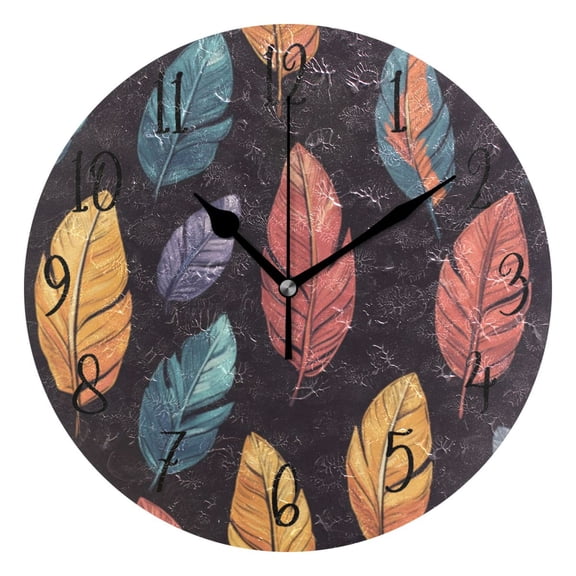 Round Clock Gold Clock 9.84*9.84 Inch Round Art Clock Decorative Clock Creative Clock Dual-Purpose Clock Wall Clock Clock Fashion Decoration Big Colorful Feathers
