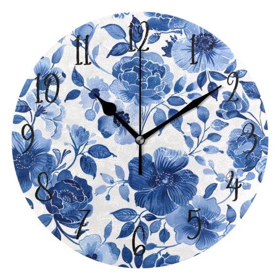 Round Clock Gold Clock 9.84*9.84 Inch Round Art Clock Decorative Clock Creative Clock Dual-Purpose Clock Wall Clock Clock Fashion Decoration Big Dark Blue Flowers