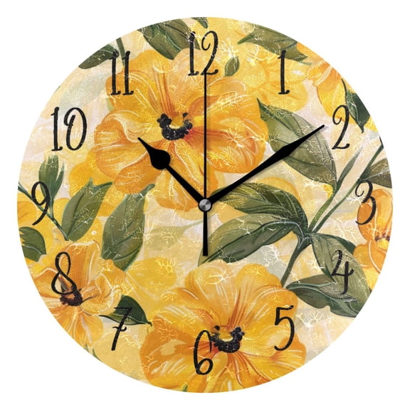 Round Clock Gold Clock 9.84*9.84 Inch Round Art Clock Decorative Clock Creative Clock Dual-Purpose Clock Wall Clock Clock Fashion Decoration Big Yellow Flowers