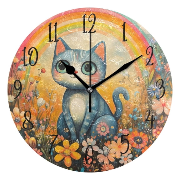 Round Clock Gold Clock 9.84*9.84 Inch Round Art Clock Decorative Clock Creative Clock Dual-Purpose Clock Wall Clock Clock Fashion Decoration Big-eyed Rainbow Cat