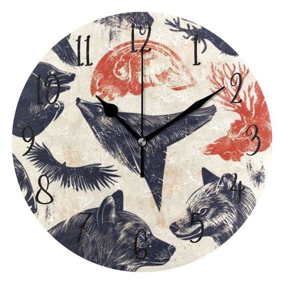 Round Clock Gold Clock 9.84*9.84 Inch Round Art Clock Decorative Clock Creative Clock Dual-Purpose Clock Wall Clock Clock Fashion Decoration Black Wolf Head
