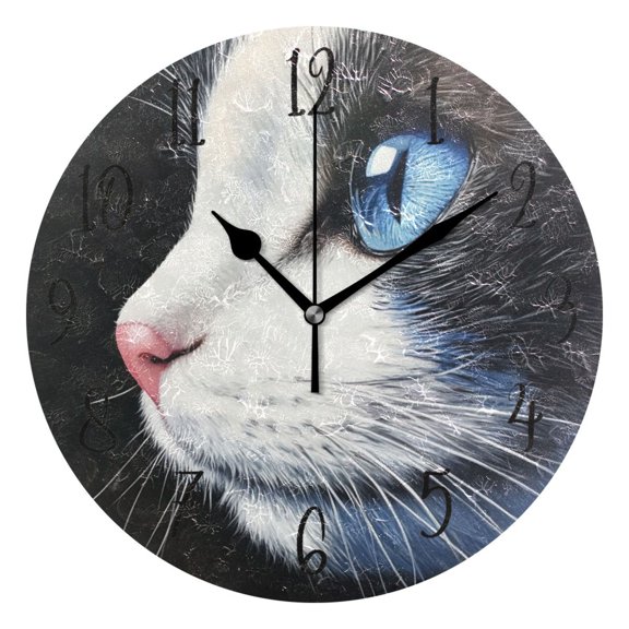 Round Clock Gold Clock 9.84*9.84 Inch Round Art Clock Decorative Clock Creative Clock Dual-Purpose Clock Wall Clock Clock Fashion Decoration Blue Eyed Cat
