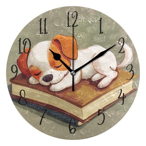 Round Clock Gold Clock 9.84*9.84 Inch Round Art Clock Decorative Clock Creative Clock Dual-Purpose Clock Wall Clock Clock Fashion Decoration Book Sleeping Puppy