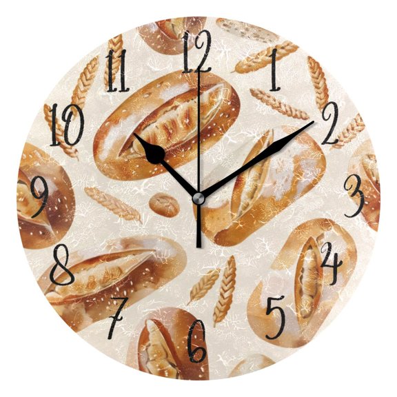 Round Clock Gold Clock 9.84*9.84 Inch Round Art Clock Decorative Clock Creative Clock Dual-Purpose Clock Wall Clock Clock Fashion Decoration Brown Bread