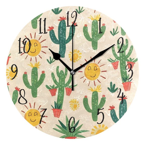 Round Clock Gold Clock 9.84*9.84 Inch Round Art Clock Decorative Clock Creative Clock Dual-Purpose Clock Wall Clock Clock Fashion Decoration Cartoon Cactus