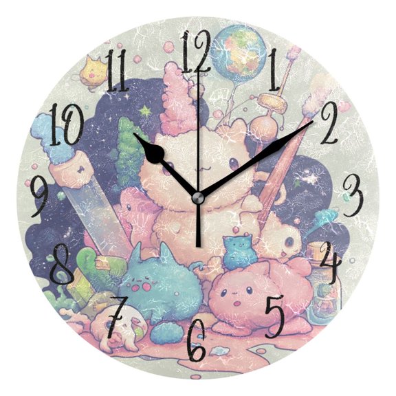 Round Clock Gold Clock 9.84*9.84 Inch Round Art Clock Decorative Clock Creative Clock Dual-Purpose Clock Wall Clock Clock Fashion Decoration Cartoon Pink Monster