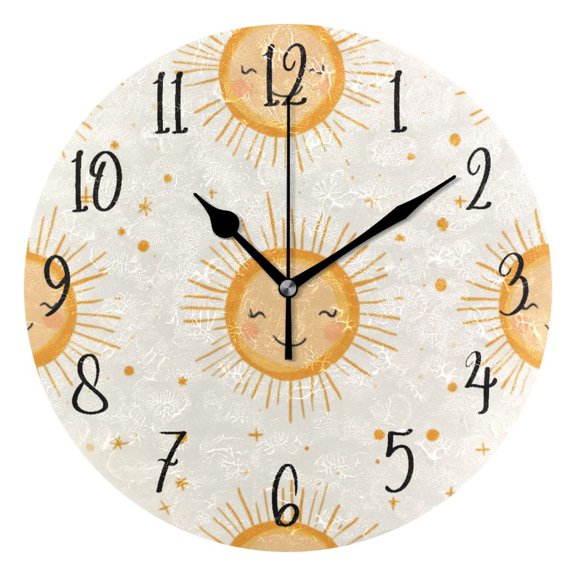 Round Clock Gold Clock 9.84*9.84 Inch Round Art Clock Decorative Clock Creative Clock Dual-Purpose Clock Wall Clock Clock Fashion Decoration Cartoon Cute Smile Sun