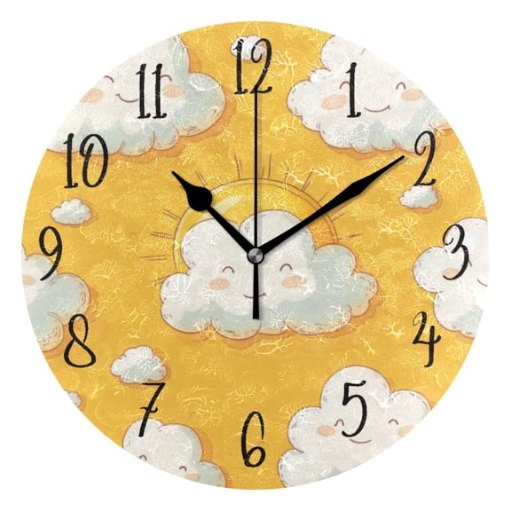 Round Clock Gold Clock 9.84*9.84 Inch Round Art Clock Decorative Clock Creative Clock Dual-Purpose Clock Wall Clock Clock Fashion Decoration Cartoon Clouds and Sun